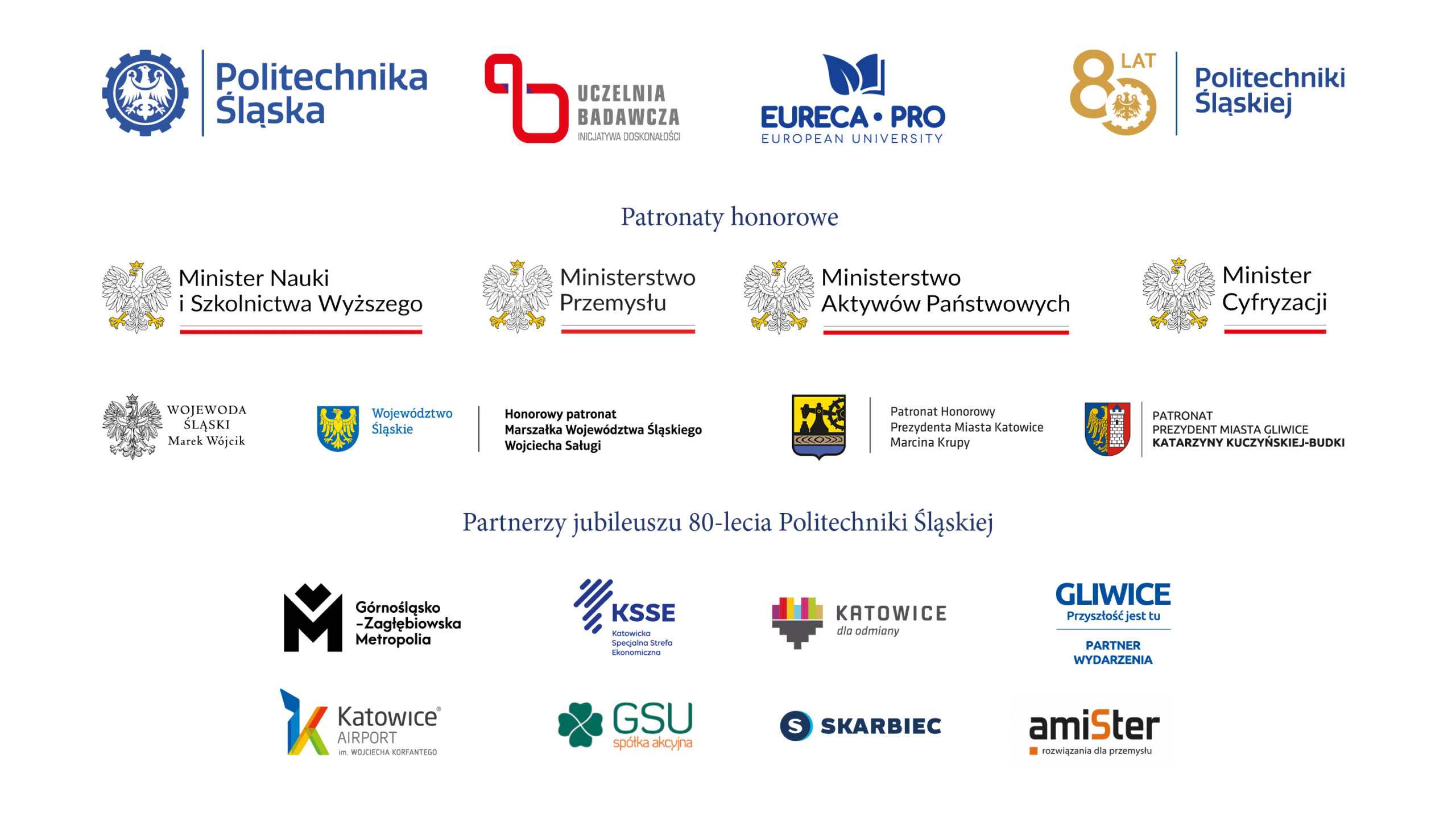 Logotypy Partnerów jubileuszu 80-lecia Politechniki Śląskiej
