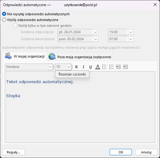 Ustawienia programu pocztowego Outlook 365