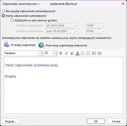 Ustawienia programu pocztowego Outlook 365