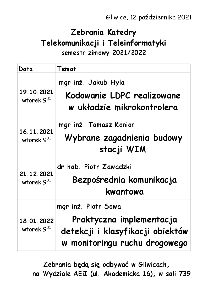 Zebrania KTIT zima 2021-2022 Zebrania KTIT zima 2021-2022