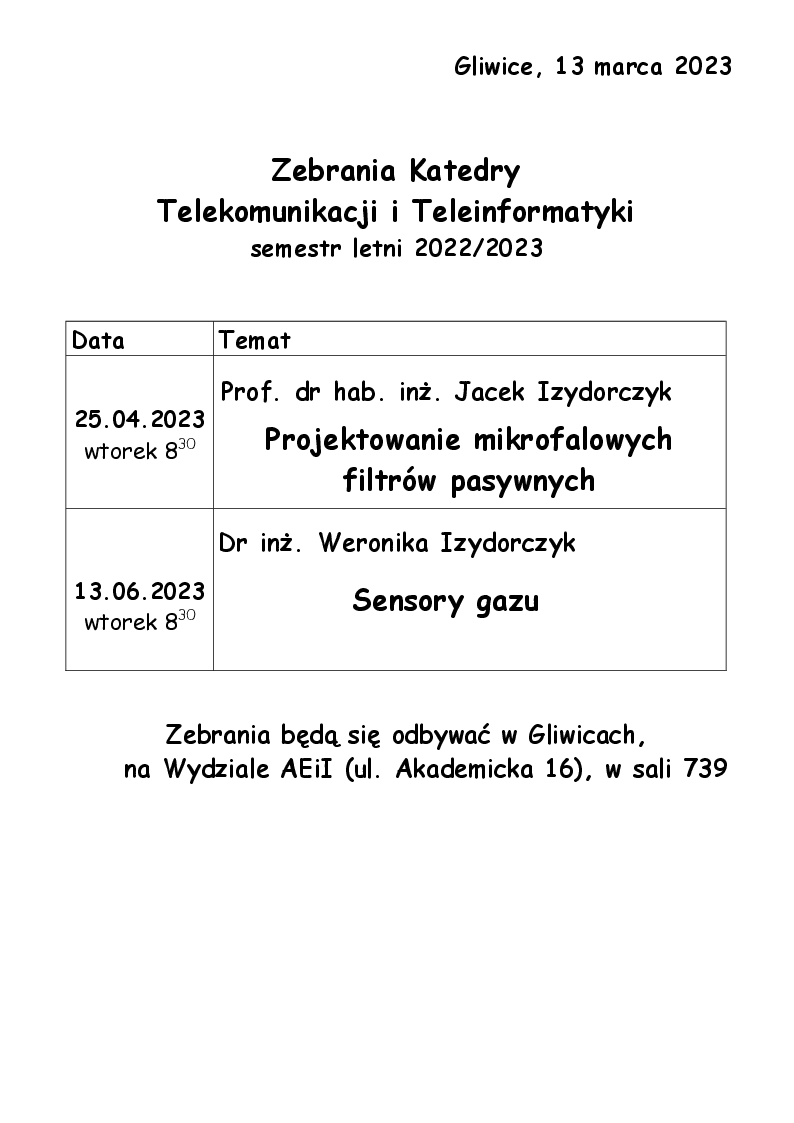 Zebrania KTIT lato 2022-2023 Zebrania KTIT lato 2022-2023