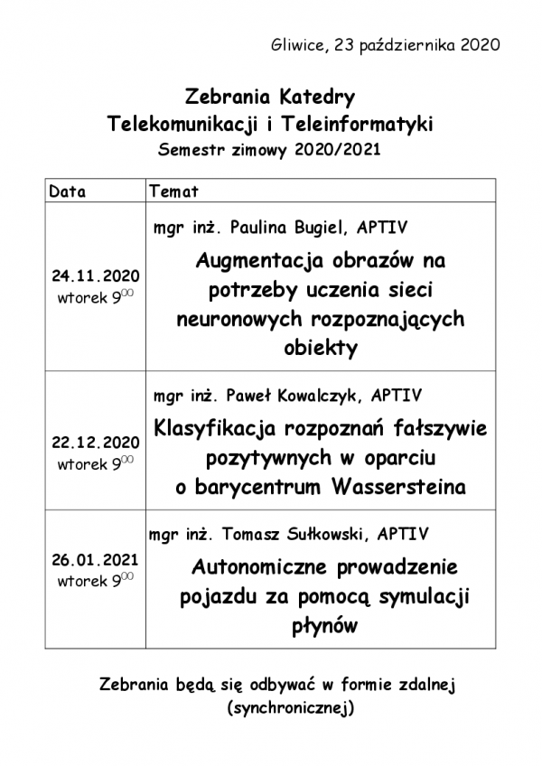 Zebrania KTIT zima 2020-2021 Zebrania KTIT zima 2020-2021