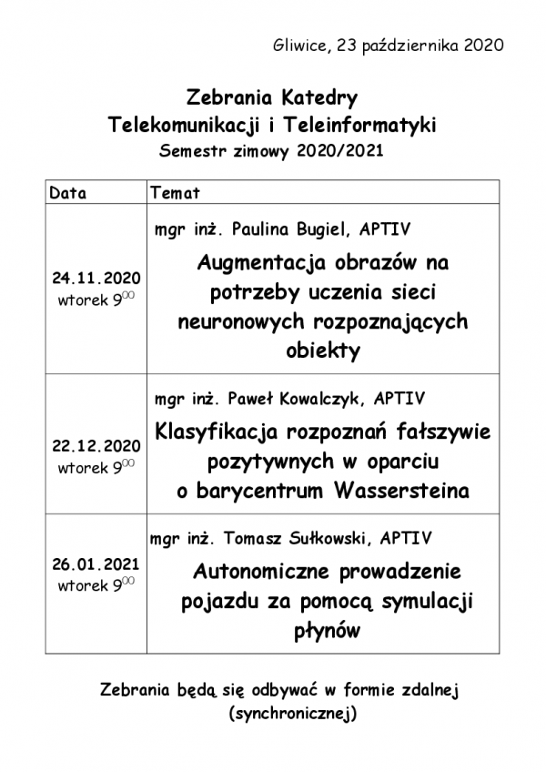 Zebrania KTIT zima 2020-2021