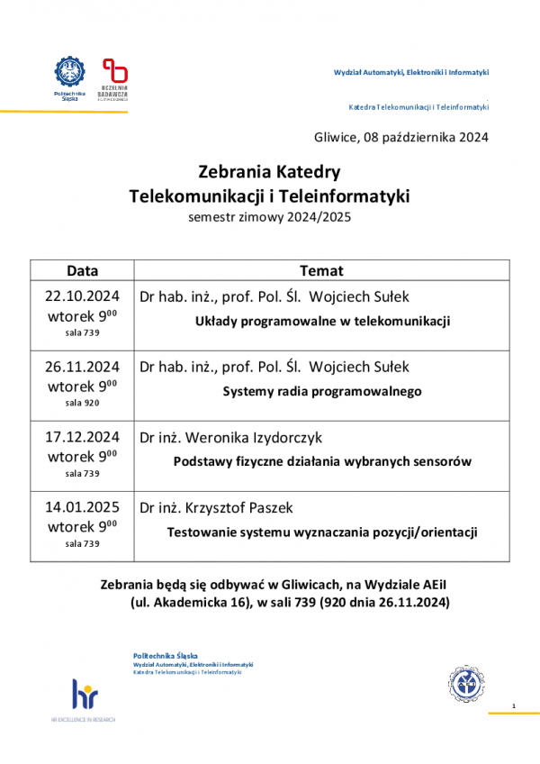 Zebrania KTiT zima 2024 2025 Zebrania KTiT zima 2024 2025