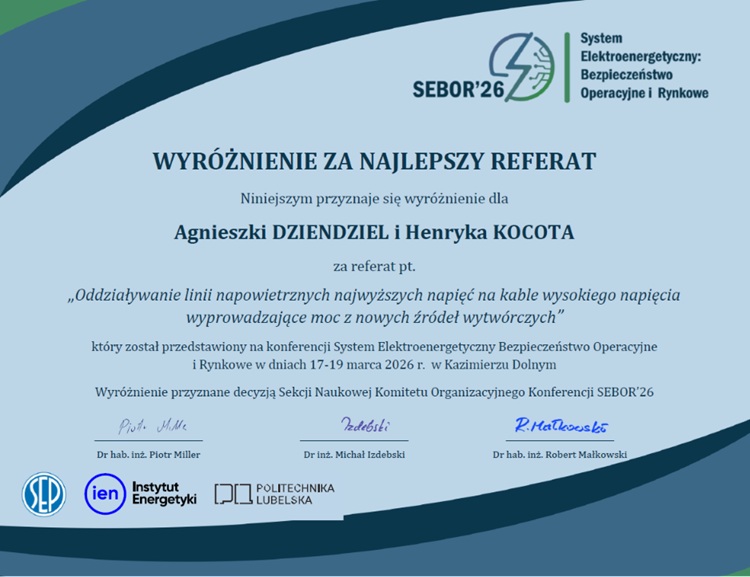 wyróżnienie referatu SEBOR2026_AD,HK