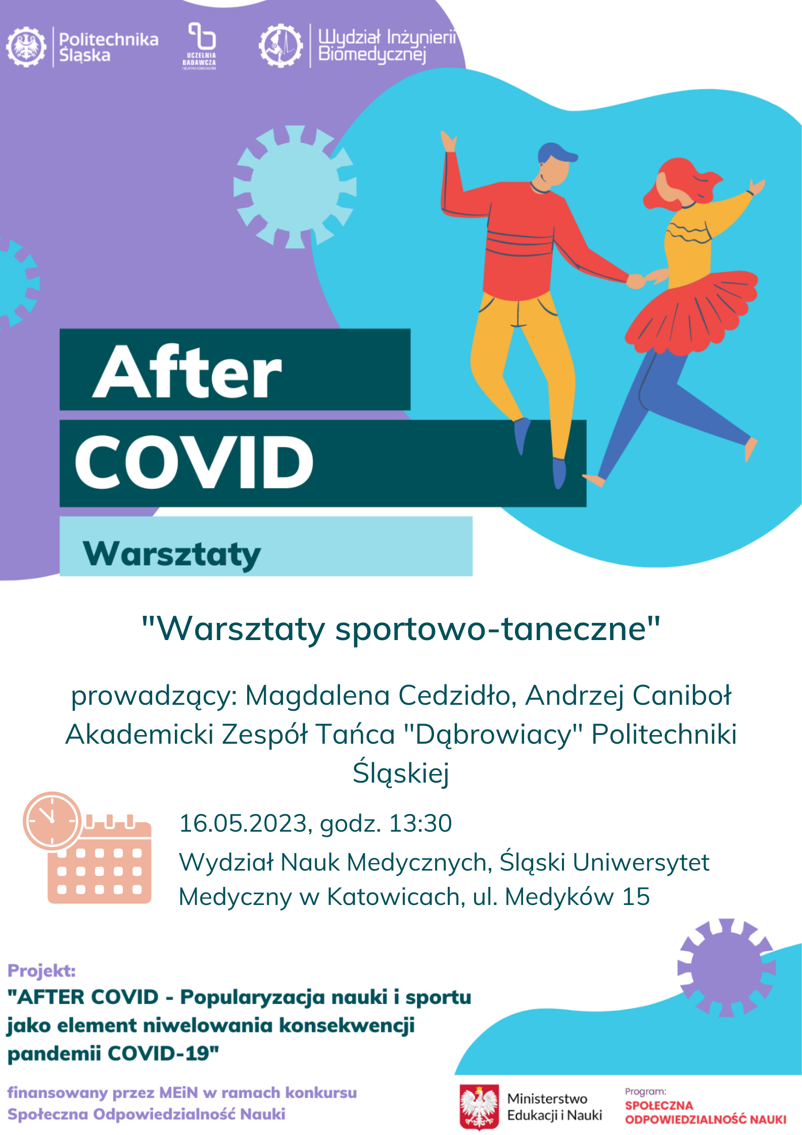 16.05.23.Warsztaty sportowo-taneczne prowadzący Akademicki Zespół Tańca Dąbrowiacy Politechniki Śląskiej