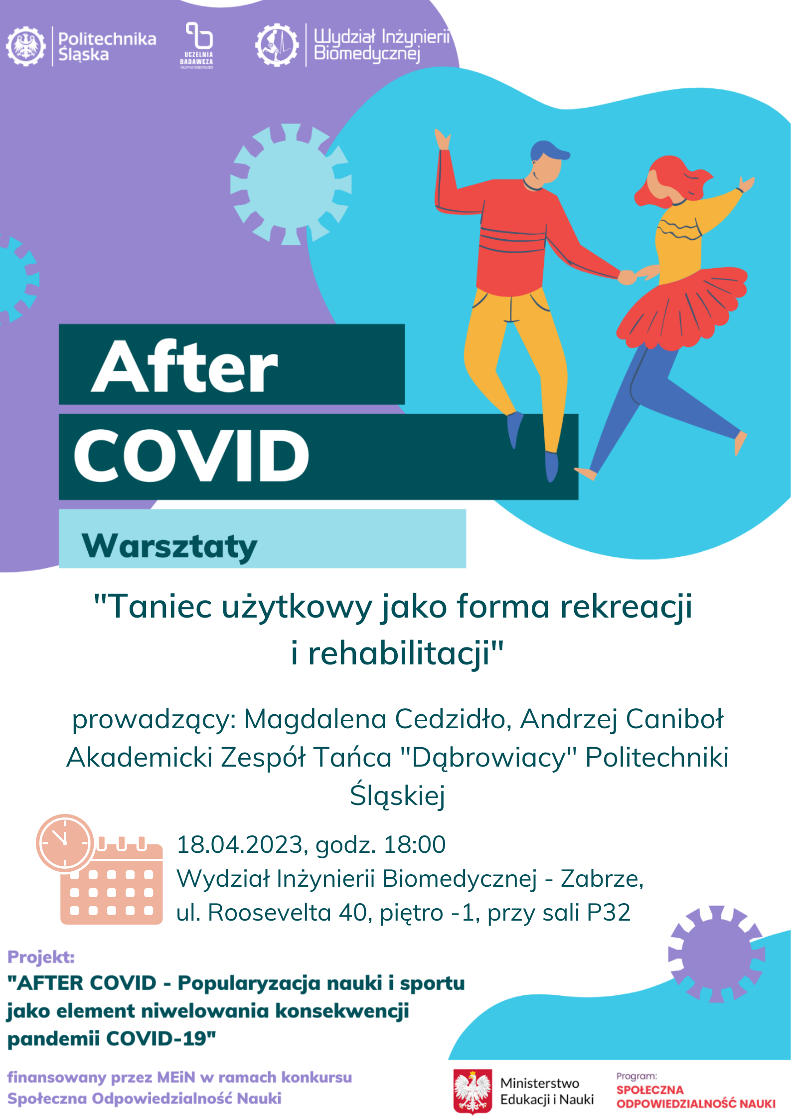 18.04.23.Warsztaty sportowo-taneczne prowadzący Akademicki Zespół Tańca Dąbrowiacy Politechniki Śląskiej