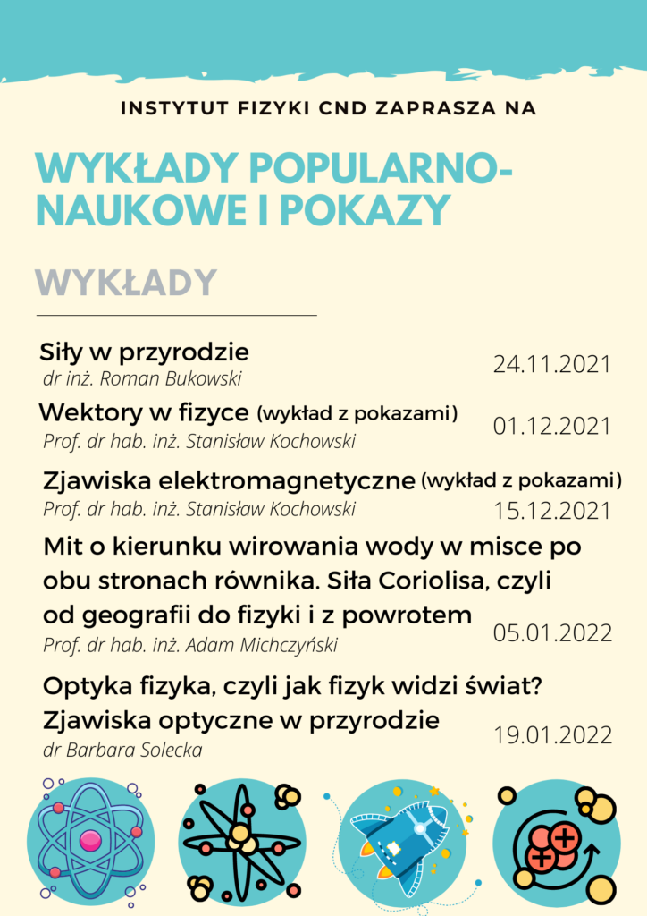 Plakat wykładów i pokazów w Instytucie Fizyki