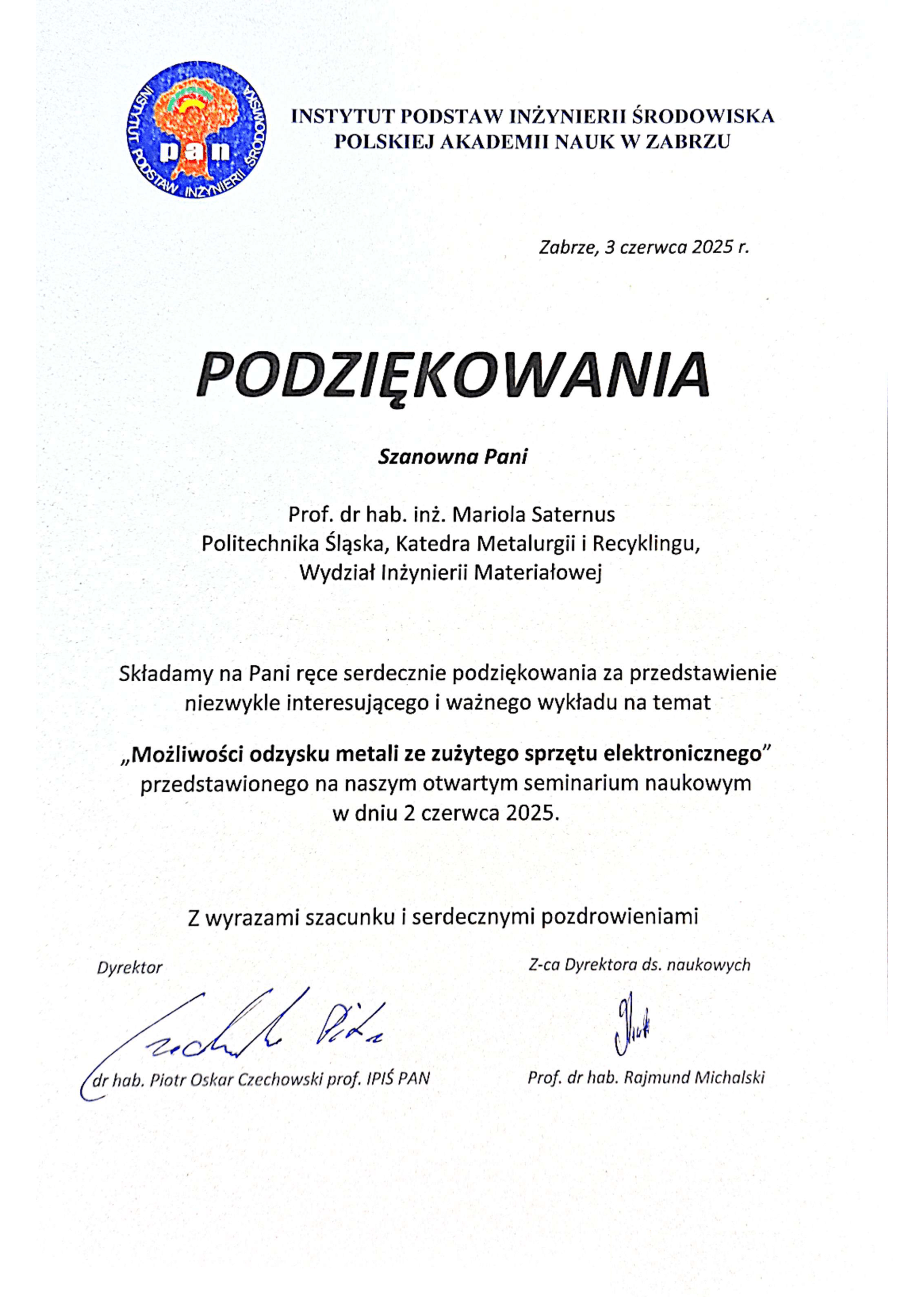 Zabrze wystąpienie certyfikat-1