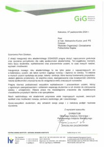 Życzenia Dyrektora GIG z okazji inauguracji roku akademickiego 2024/2025