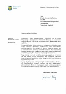 Życzenia Marszałka Województwa Śląskiego z okazji inauguracji roku akademickiego 2024/2025