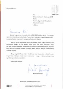 Życzenia Prezydenta Rudy Śląskiej z okazji inauguracji roku akademickiego 2024/2025