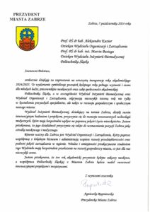 Życzenia Prezydent Zabrza z okazji inauguracji roku akademickiego 2024/2025