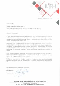 Życzenia Prezydenta Regionalnej Izby Przemysłowo-Handlowej z okazji inauguracji roku akademickiego 2024/2025