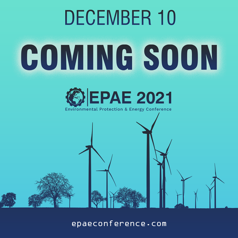 Na zdjęciu widzimy banner konferencji. Banner jest grantowo turkusowy z granatowymi napisami coming soon December 10 EPAE 2021