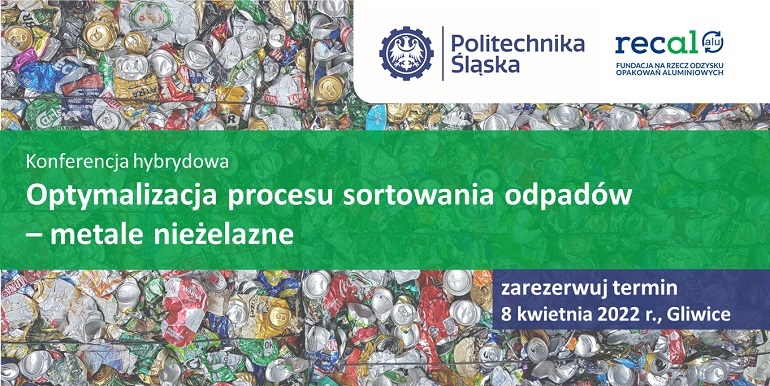 Na grafice widzimy zdjęcie zgniecionych zużytych puszek na tym tle napisy zapraszające na konferencję