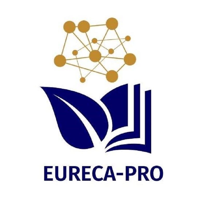 Na grafice widzimy logo EURECA-PRO. To granatowa połksiążka pół liść.