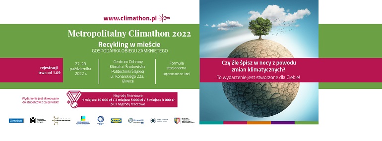 Na zdjęciu widzimy grafikę zapraszającą do udziału w Metropolitalnym Climathonie 2022