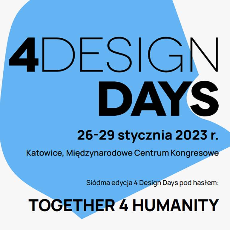 Na biało-niebieskiej grafice widzimy czarne napisy 4 Design Days