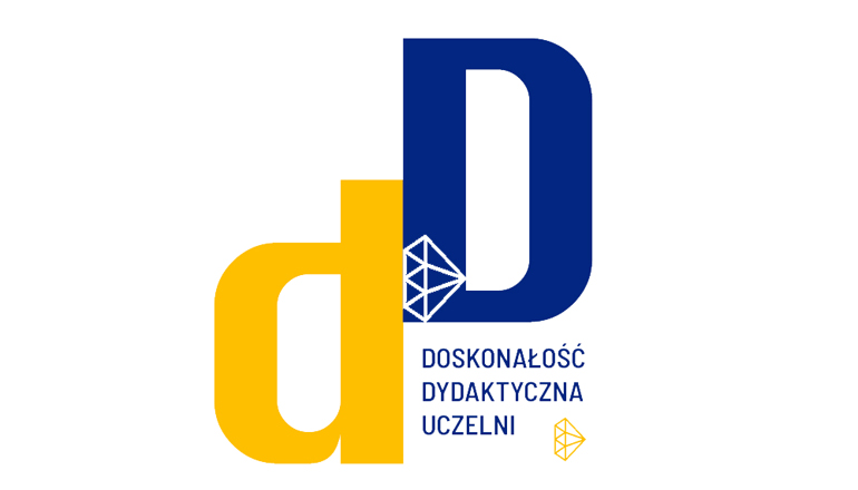 Na białej grafice widzimy żółto granatowe litery D