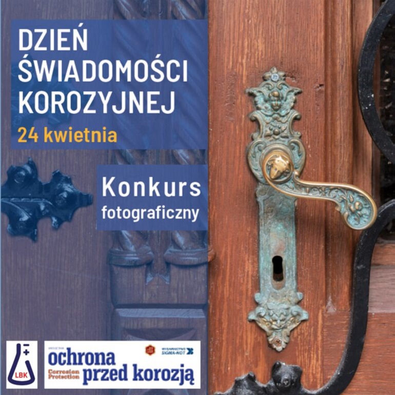 Na plakacie widzimy zdjęcie drzwi z klamką pokrytą rdzą i napisy zapraszające do udziału w konkursie