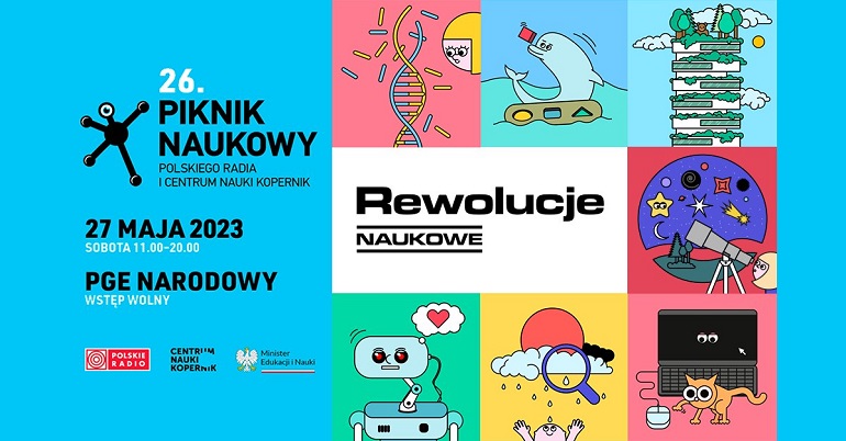 Na grafice widzimy kolorowy banner reklamowy pikniku naukowego