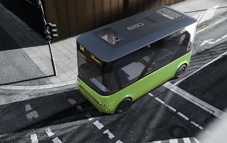 na zdjęciu minibus z lotu ptaka