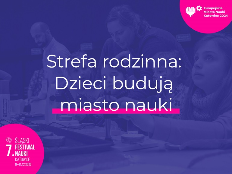 Na filetowej grafice białe napisy Strefa rodzinna