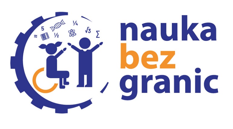 plakat z granatowo pomarańczowym napisem nauka bez granic