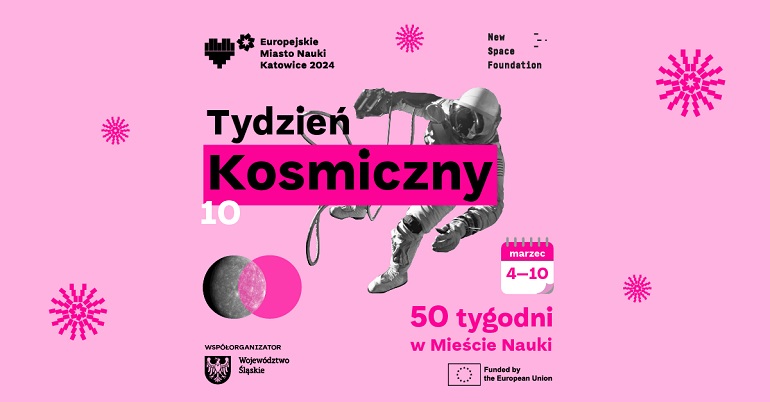 rózowy plakat z tygodnia kosmicznego