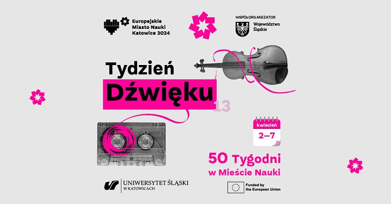 plakat tygodnia dźwięków. Napisy i zdjęcie skrzypiec