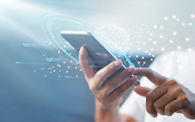 Man using mobile smart phone with global network connection, Technology, innovative and communication concept.