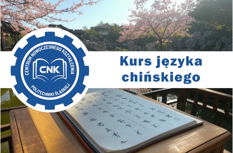 zdjęcie tabliczki z chińskimi znakami i napis kurs języka chińskiego