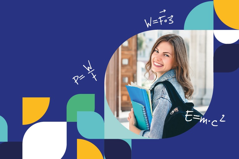 na plakacie zdjęcie młodej kobiety z książkami