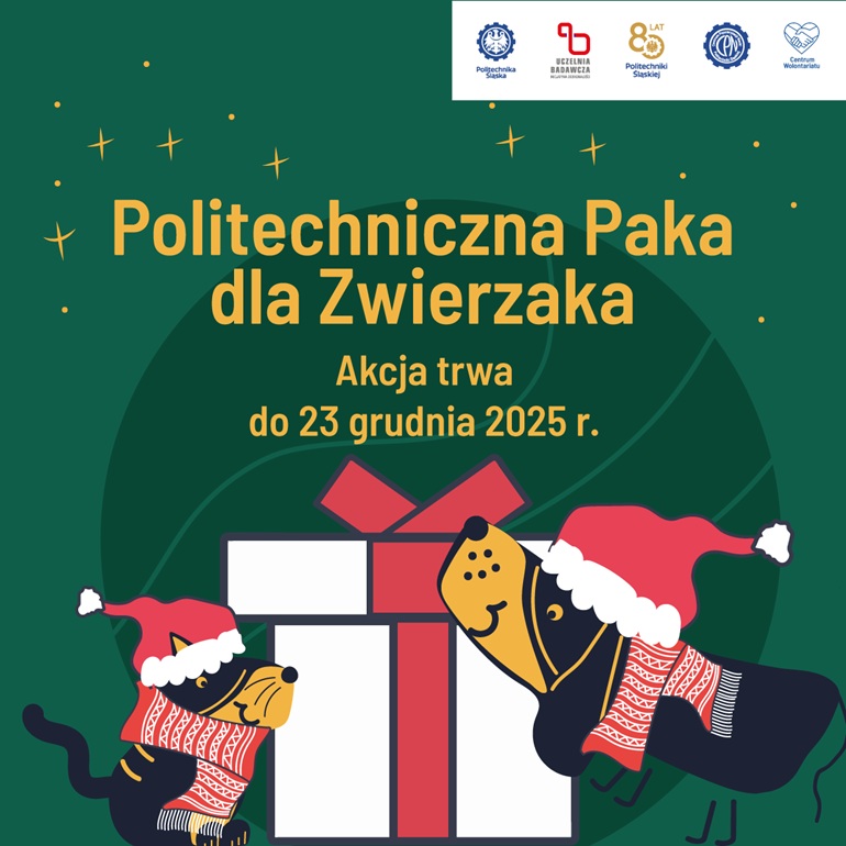 na rysunku pudełko z prezentem i dwa pieski w czapce Mikołaja