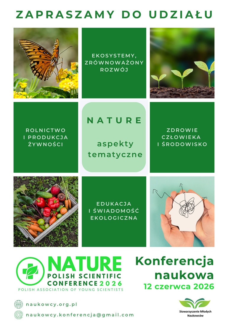 plakat wydarzenia zielone kwadraty oraz zdjęcia roślin