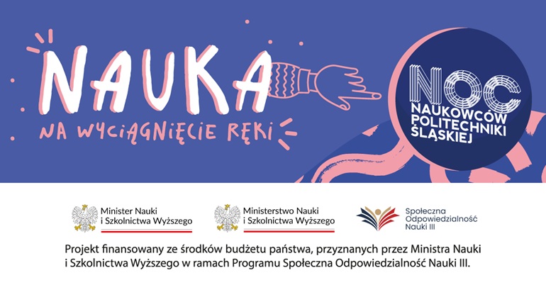 plakat z napisem noc naukowców